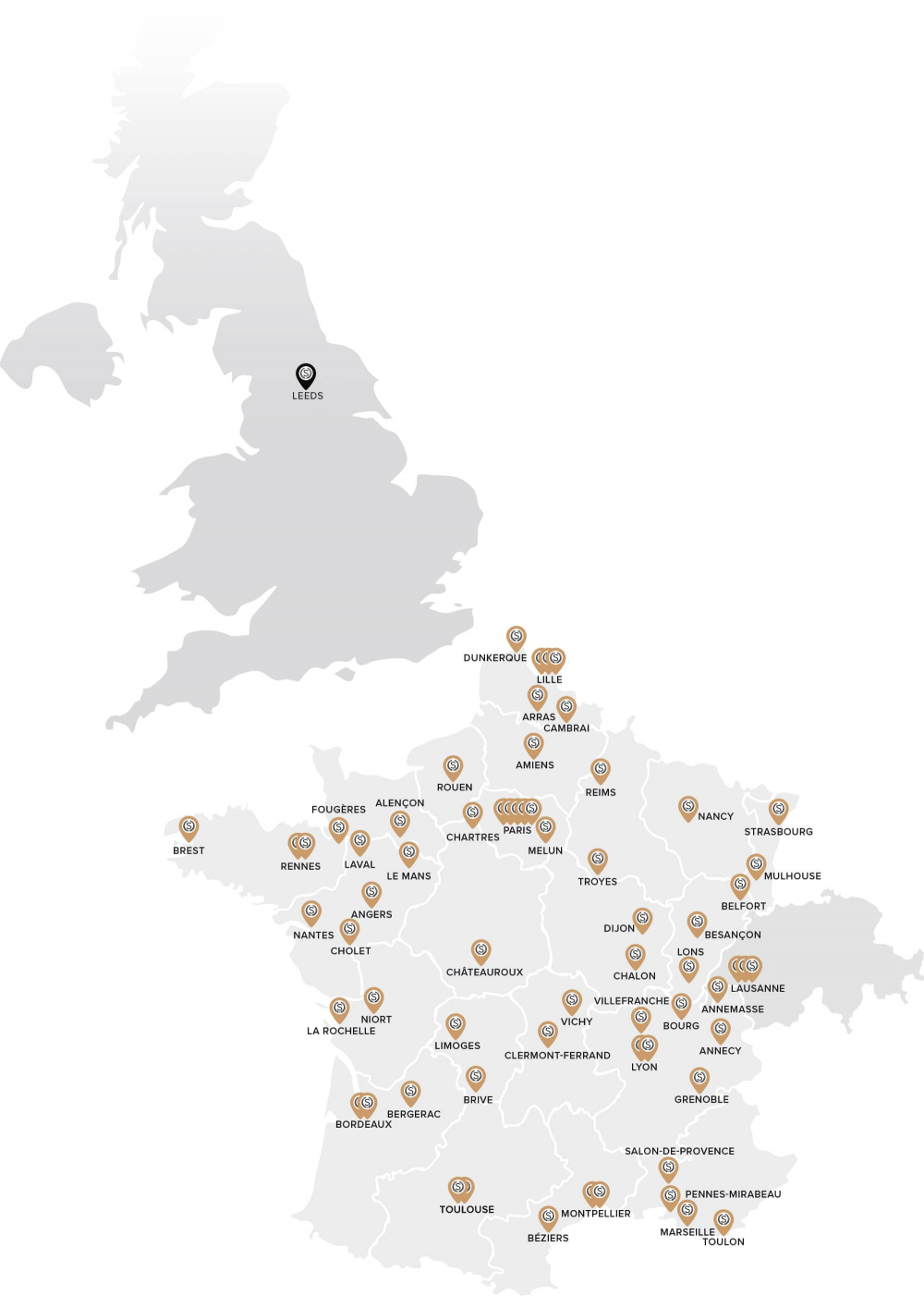 Carte du réseau des écoles de coiffure et d’esthétique.